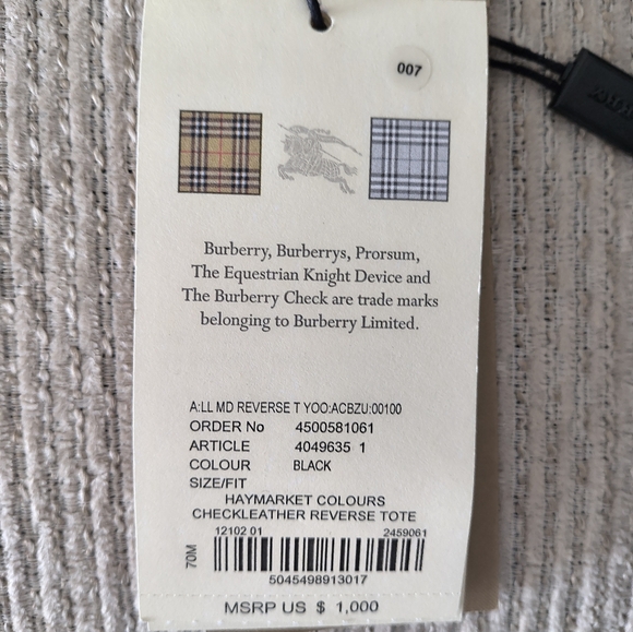 Burberry black/plaid Haymarket reversible tote. Approx H 11 1/2 x W 16 x 4 D - Picture 7 of 8